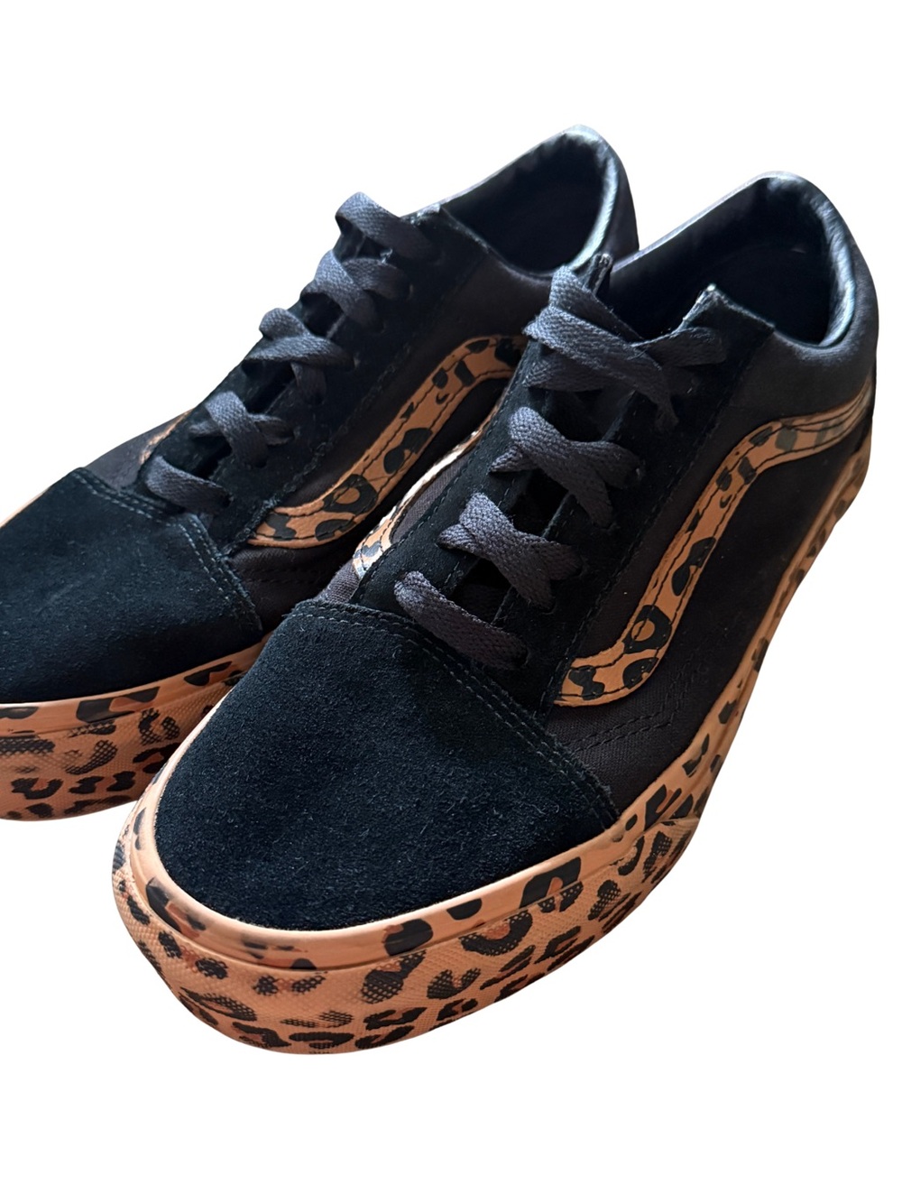 VANS OLD SKOOL PLATFORM LEOPARD PRINT BLACK SUEDE CANVAS SNEAKERS WOMENS SIZE 8